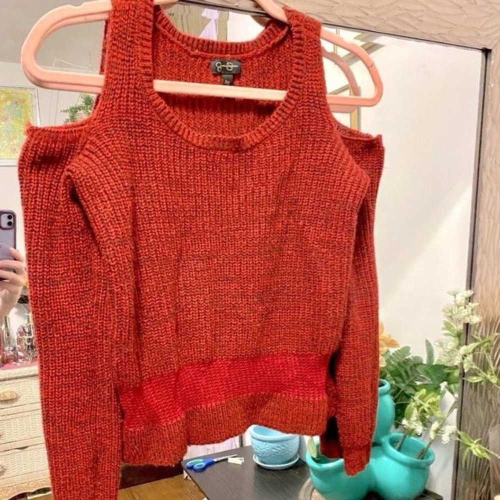 Jessica Simpson Sexy Red Off Shoulder Cutout Sweater